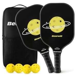 Bearwill | pickleball set of 2 rackets, 4 balls, and carrying case NEW